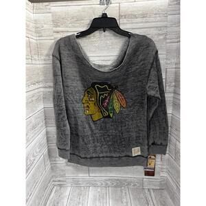Chicago Blackhawks Sweatshirt Women XS Retro Brand Gray Distressed NWT